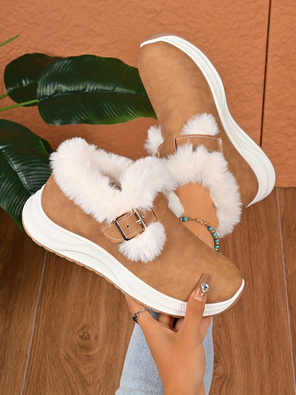 Women's Plush Winter Snow Boots with Faux Collar & - Slip-On/Lockable Ankle Strap, Cushioned PVC Sole - Grey/Lavender Synthetic - Warm Cozy Shoes for Ice, Snow, Indoor/Outdoor (Wide Widths Available) - Ideal, Winter Boots For