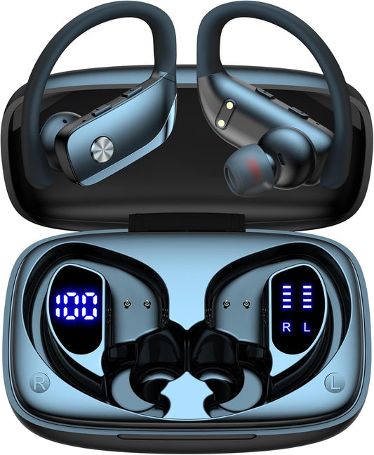 Bmani Wireless Earbuds Bluetooth Headphones 48Hrs Play Back Sport Earphones with LED Display Over-Ear Buds with Earhooks Built-In Mic Headset for Workout Black
