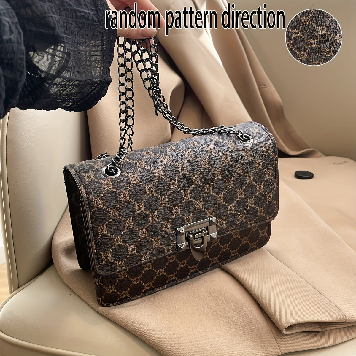 Կանացի ուսի պայուսակ, մեծ տարողությամբ ձեռքի պայուսակ, խաչաձև պայուսակով, շղթայով, միջին տարիքի կանանց համար