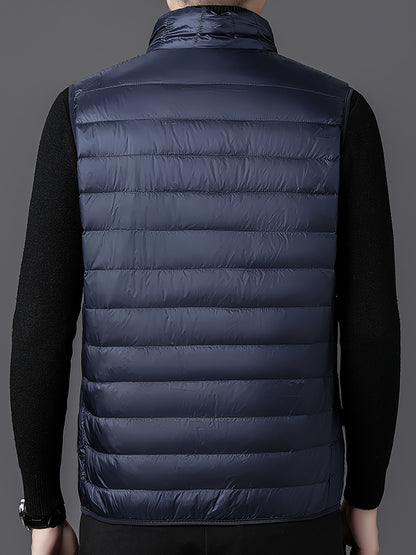 Men's Fashion Solid Color Single Vest, Youth Outdoor Sports Casual Jacket, Men's Spring Autumn Thin Stand Collar Cardigan Vest