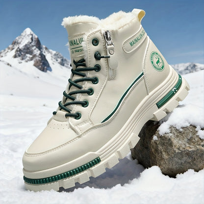 Men's Vintage Casual Fleece-Lined Snow Boots - Brown Faux Cover with Black Accents, Lace-Up Design, Thick PVC Sole for Winter & Fall, Round Toe Comfort, Everyday Winter Footwear, Winter Boots,  Style Boots, Durable Winter Foo