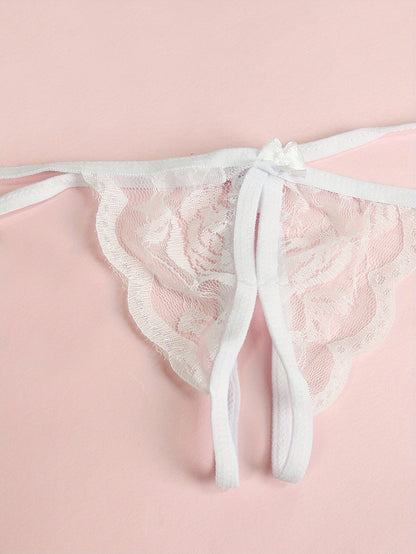 Sexy V-Neck Lace Floral Sexy Lingerie Bra Crotchless Panties, Women'S Sexy Lingerie, Free-To-Take Three-Point Lingerie Set, Suitable for Halloween, Christmas, Thanksgiving, Valentine'S Day, Give Gifts to Girlfriends And Surpr