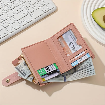 Women'S Stylish Short Wallet with Multiple Zippers, Large Capacity, Foldable, Multifunctional Mini Handbag, Multiple Card Slots for Credit Cards, ID, And Passport.