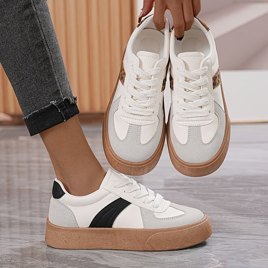 Women'S Striped Lace-Up Sneakers, Low Top Casual Shoes, All-Season Comfortable Lightweight Footwear, Plain Toe, Polyurethane Upper, Fabric Inner, Rubber Sole, Fabric Insole