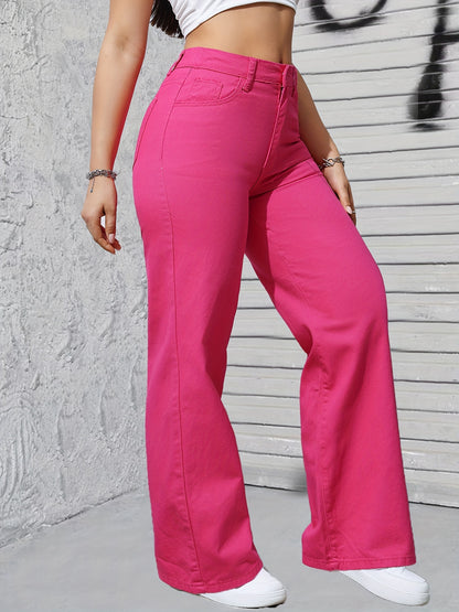 Chic Magenta բարձր գոտկատեղով լայն ոտքերով ջինսեր կանանց համար.