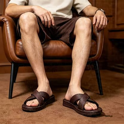 Men's Thin-Sole Cross Strap Slippers - Breathable Summer Slides