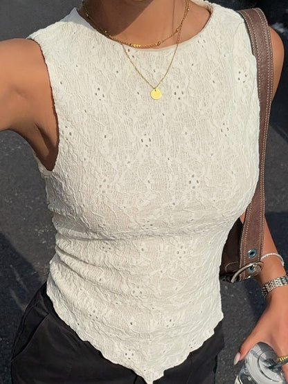 Women's Slim-Fit Sleeveless Lace-Trimmed Crew Neck Top