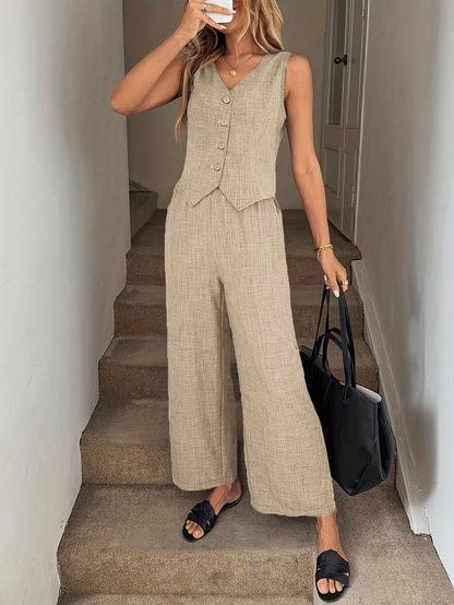 Women's Elegant Sleeveless Vest and Long Pants 2-Piece Set