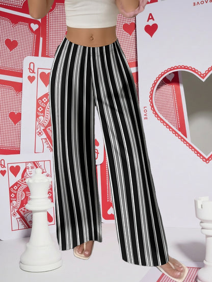 Women's Casual Wide-Leg Stripe Print Straight Pants