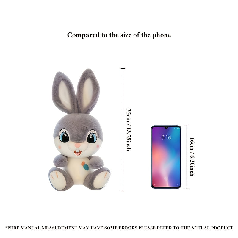 Adorable Pink Plush Bunny with Big Eyes in a Cute Sitting Pose, Featuring Gray Long Ears. A Charming Stuffed Toy Rabbit with a Carrot And Buck Teeth, Perfect for Easter Gifts And Home Decor Props, As Well As Surprise Gifts fo