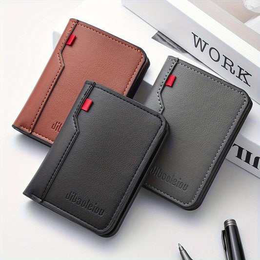 1pc Men'S Vintage Faux Leather Credit Card Wallet, Slim and Soft Design, Multiple Card Slots, Business Style Driver'S License Card Holder, Travel Zero Wallet