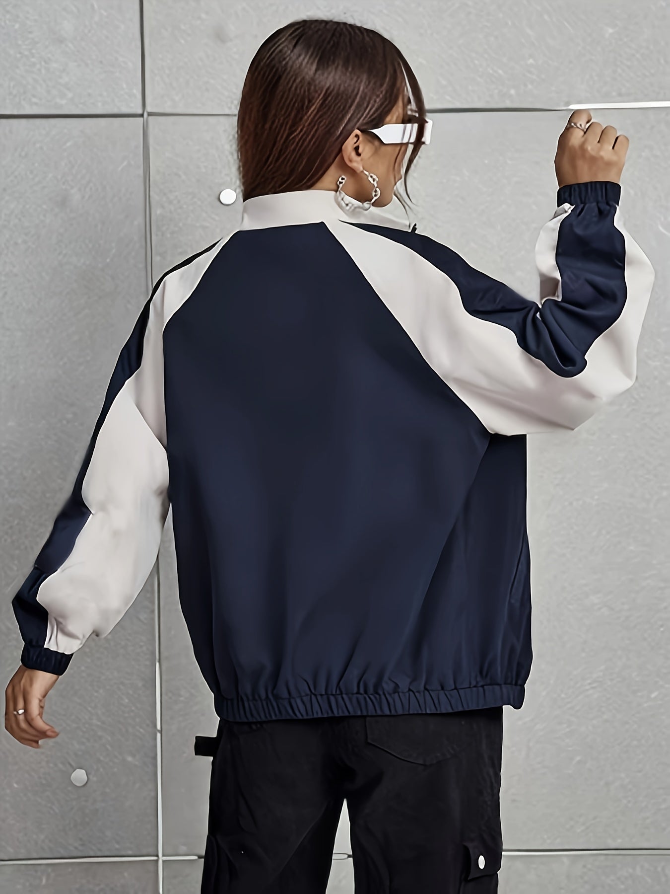 Women's Elegant Mandarin Collar Jacket - Burgundy & Half-Zip Coat with White Piping, All-Season Structured Outerwear (Black /Notch), Machine Washable Casual to Formal Blazer for & Social Events, Jackets For Women, Jacket For