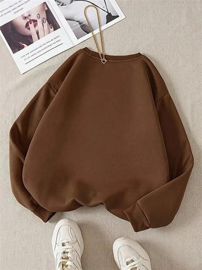 Women's Fleece-Lined Round Neck Pullover Sweatshirt - "JESUS" Christmas Print, Comfortable Loose Fit for All Seasons, Festive Holiday Design Casual Top