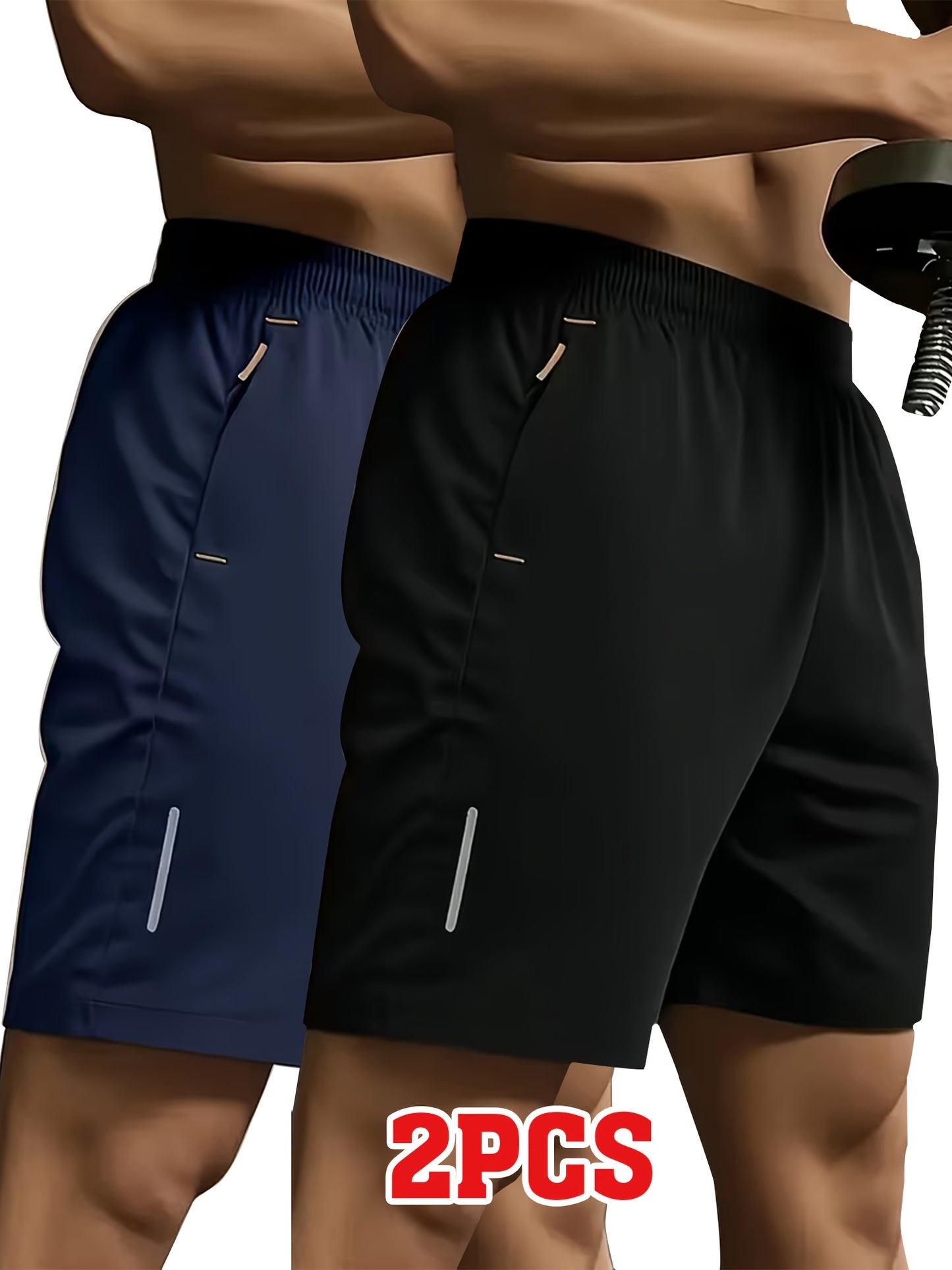Men's Sporty Casual Shorts with Reflective Strips, Zipper Pockets
