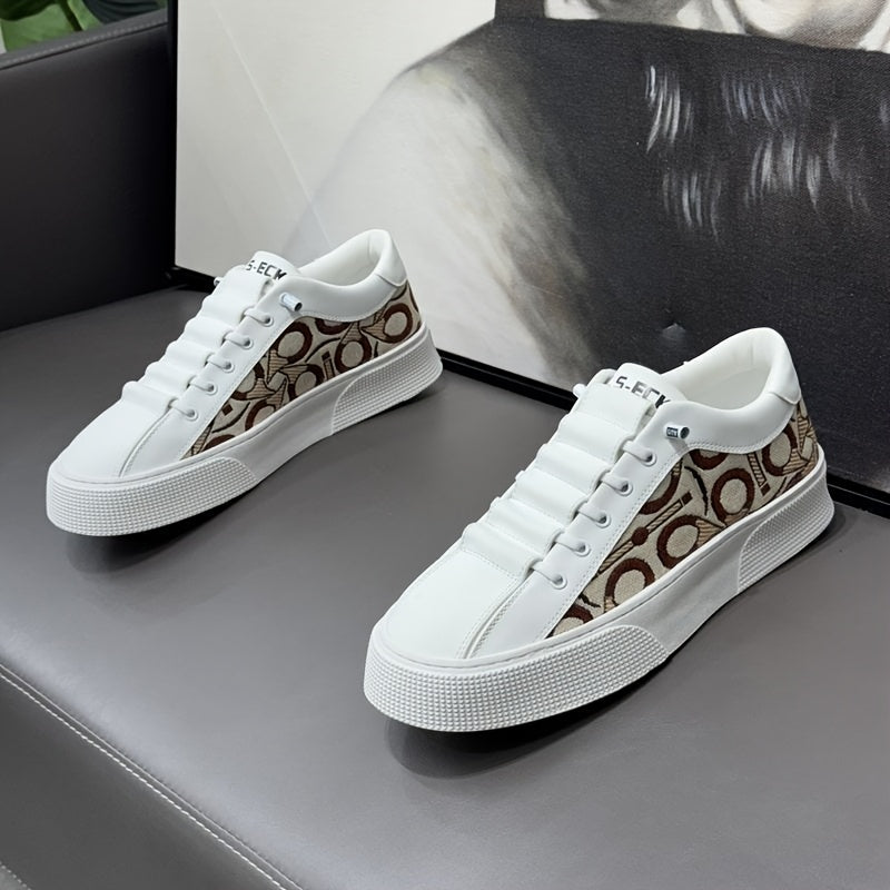 2025 New Men's Spring Slip-On White Sneakers, Breathable Casual Shoes with Embroidered Print, Trendy Footwear - ayq