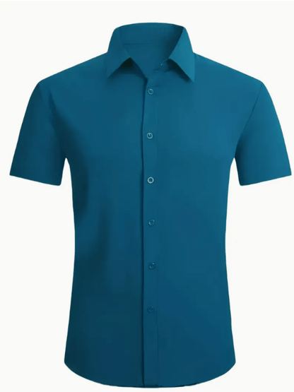 Men's Stretch Solid Color Short Sleeve Shirt for Summer