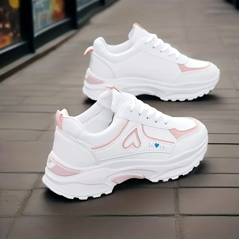 Women's Lightweight Low-Top Heart Lace-Up Sneakers for Casual Wear