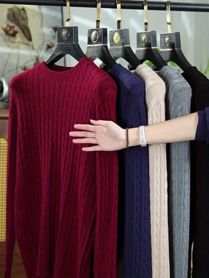 Men's Thick Winter Knit Sweater - High-Elastic Breathable Round Neck Pullover with Cross-Over Collar & Asymmetric Hem, Warm Casual Sweater for Fall/Winter, Machine Washable (Suitable for Daily Wear, Parties, Skiing) - Non- So