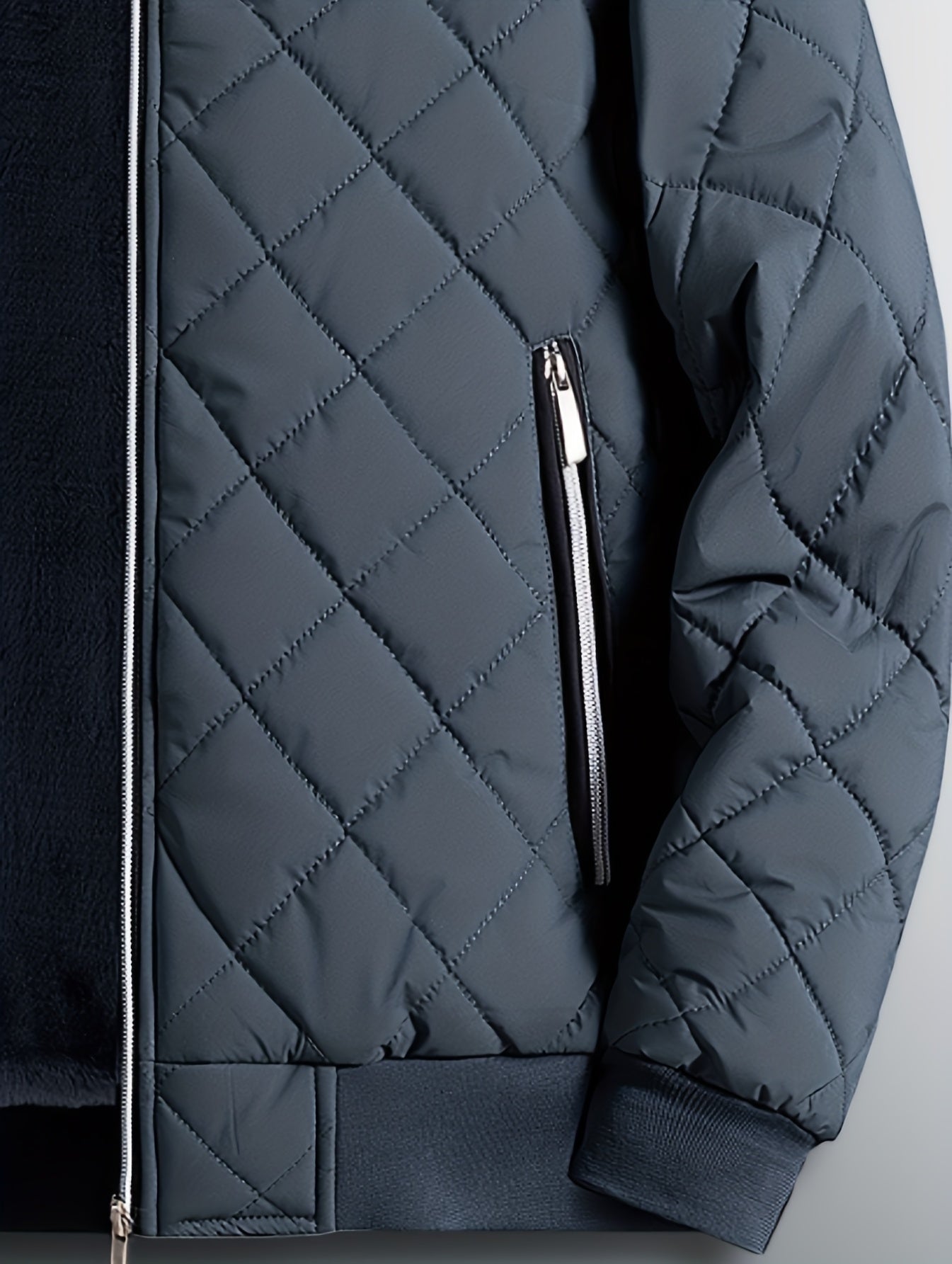 Men'S Diamond Pattern Fleece-Lined Jacket | Casual Stand Collar Warm Coat with Zipper Closure for Autumn and Winter