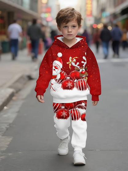 Գարնանային և աշնանային տղաների համար նախատեսված գլխարկով սվիտերի 2 հատանոց հավաքածու, կարմիր և սպիտակ պոլկա ամանորյա զով 3D նվերի նախշ, համապատասխան վերնաշապիկ և վազորդ, հարմար է դրսի և ներքին օգտագործման համար