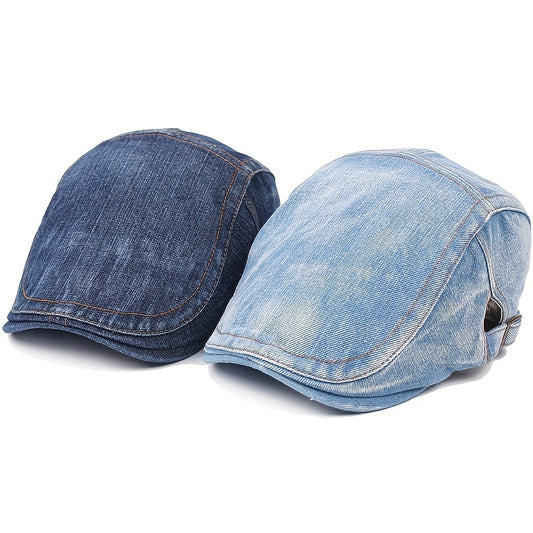 Vintage-Inspired Unisex Beret Cap, Polyester Washed Fabric, Sun Protection, Inelastic, Buckle Closure, Hand Wash/Dry Clean, Stripe Craftsmanship, Retro Style Sun Hat for Men and Women