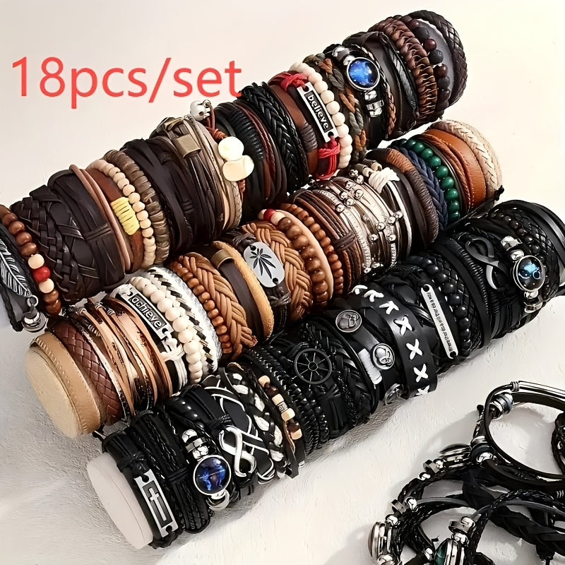 4/18/36 հատ վինտաժային նորաձևության արհեստական ​​կաշվե ապարանջան՝ արևմտյան փանկ ոճի ուլունքավոր ապարանջանով, ձեռագործ, ինքնուրույն պատրաստված պատահական ոճերով