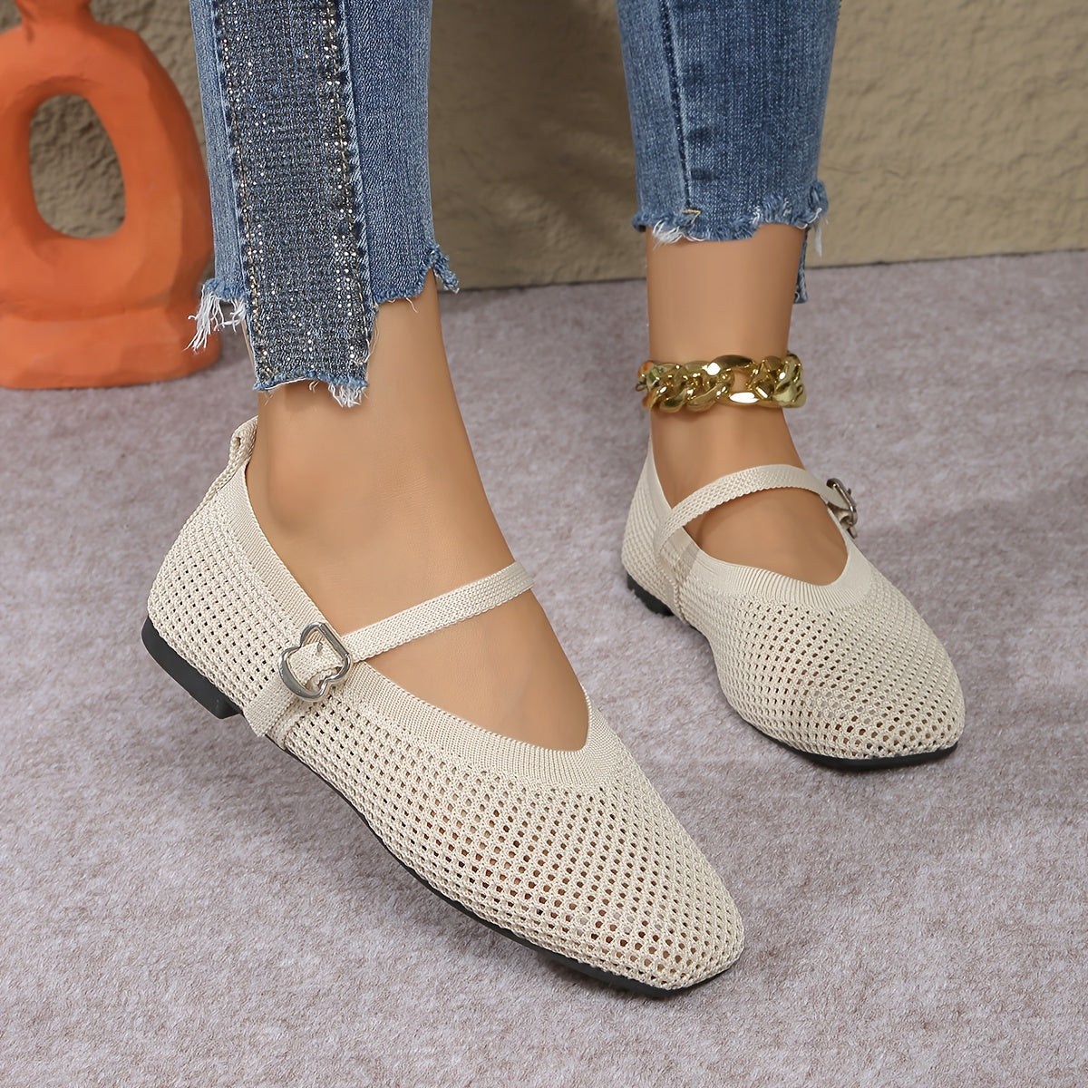 All-Season Breathable Square Toe Mary Jane Flats for Women