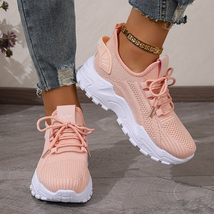 Women'S Breathable Knit Mesh Sneakers - Lightweight Running Shoes with Non-Slip EVA Sole - Comfortable All-Season Casual Walking Footwear, Black & White Options, Low-Top Lace-Up Design, Walking Shoes