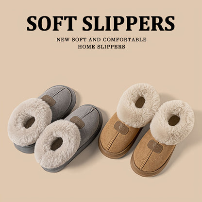 Unisex Winter Plush-Lined Slip-On Slippers with Thick Sole