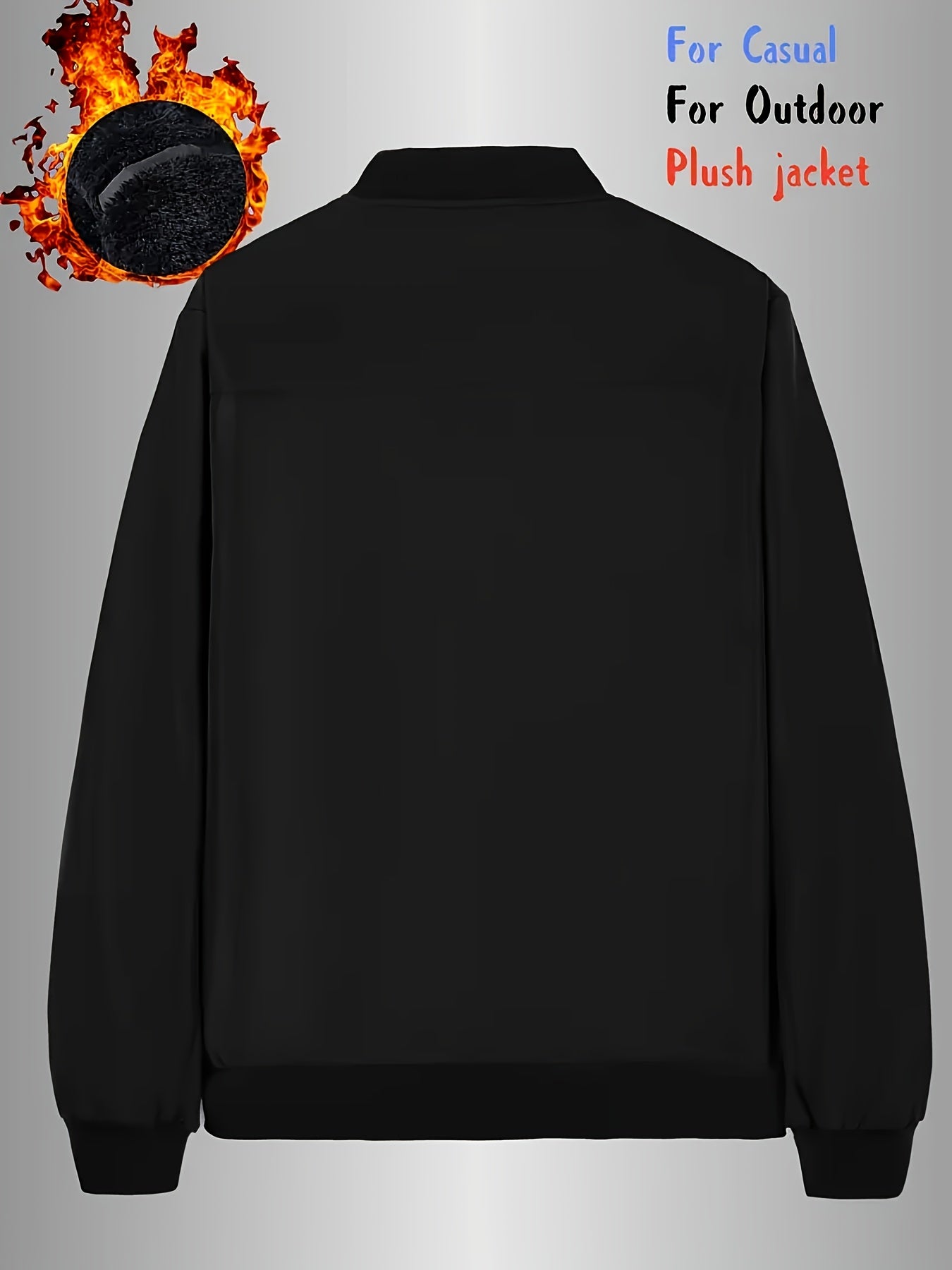 Men's Thermal Bomber Jacket - Heavyweight Winter Coat with Zippered Pocket, Casual Black Jacket, Polyester Outerwear for Men, Ideal for Aviation & Everyday Use, Casual Jacket For Men, Lightweight Jacket For Men, Winter Clothe