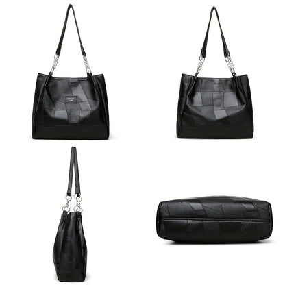 Women's Fashion Shoulder Bag with Patchwork Pattern and Chain Tote Handbag for Travel and Shopping
