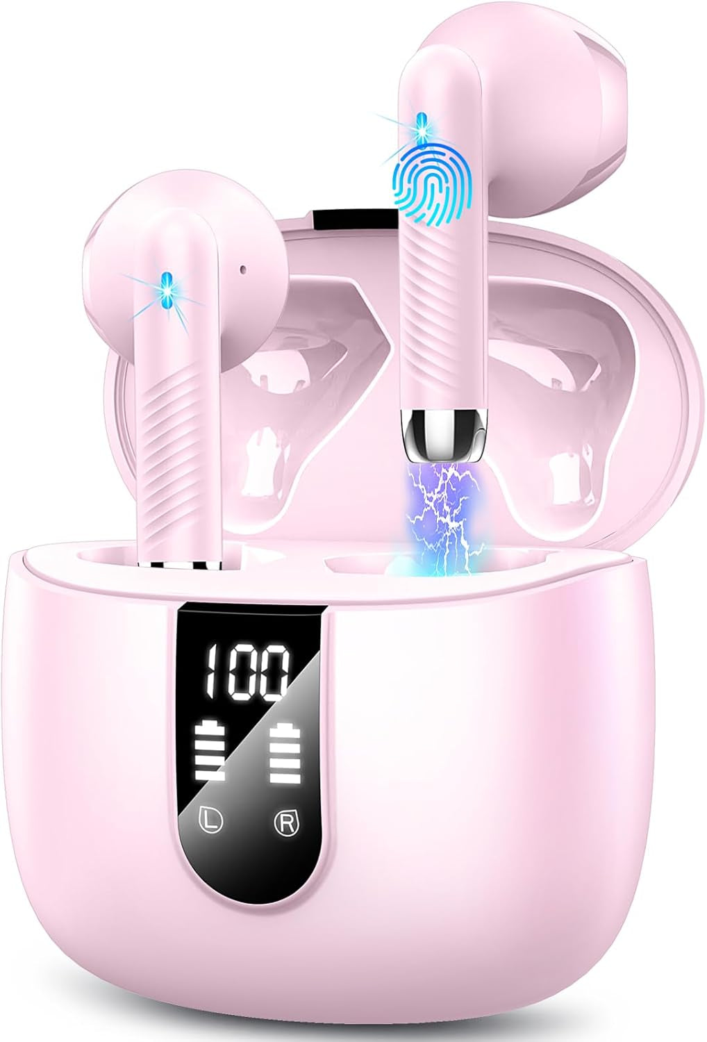Wireless Earbuds, Bluetooth Headphones V5.4 Stereo Bass Ear Buds with ENC Noise Cancelling Mics, 40H Bluetooth Earbuds with LED Display Charging Case, IP7 Waterproof Earphones for Android Ios, Black