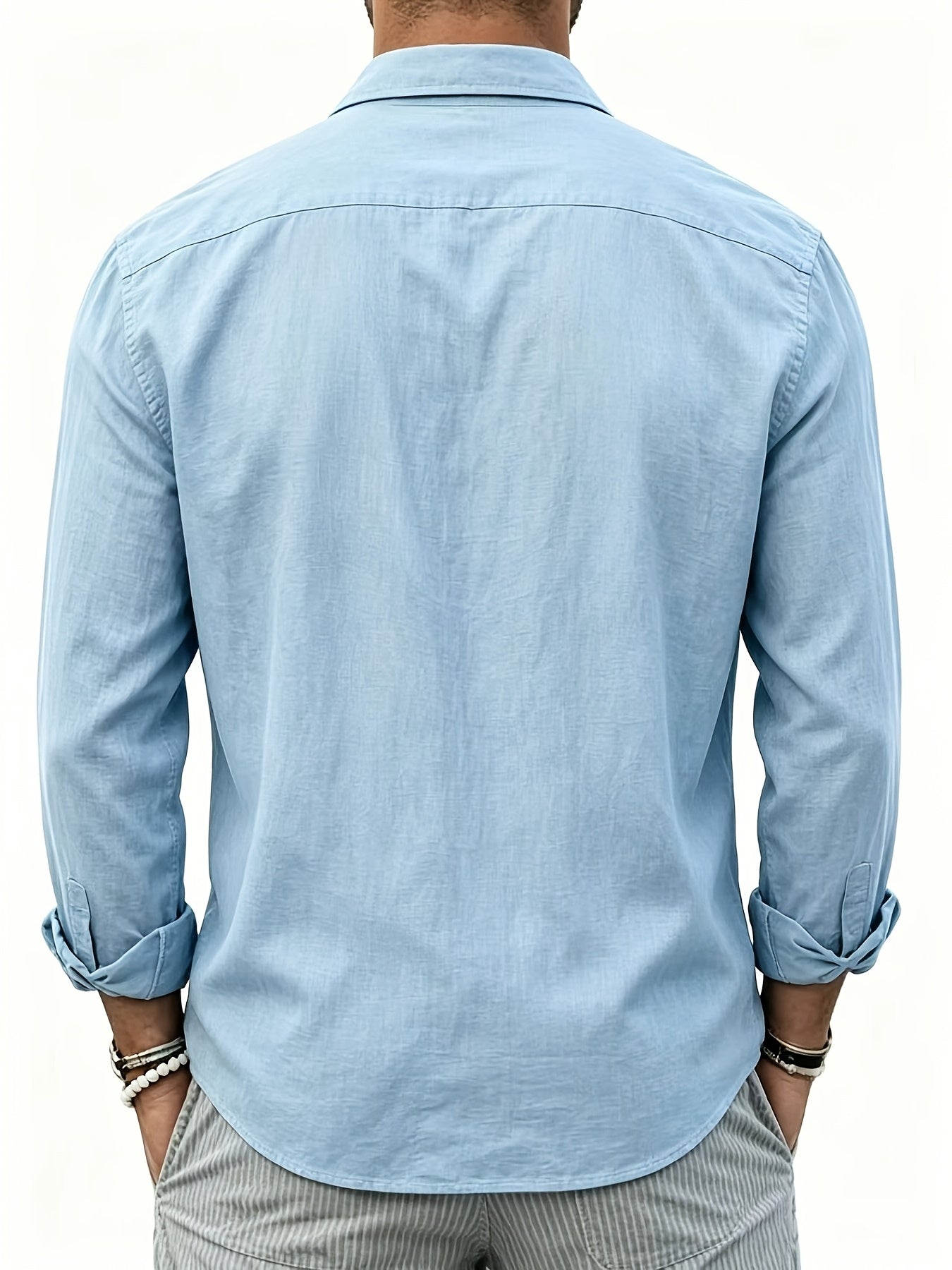 Men's Linen Blend Long Sleeve Casual Shirt for Spring Summer