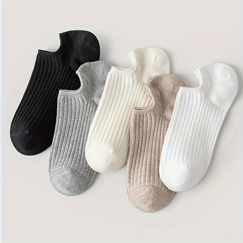 5 Pairs Solid Invisible Socks, Simple Non-slip Low Cut Boat Socks, Women's Stockings & Hosiery
