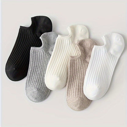 5 Pairs Solid Invisible Socks, Simple Non-slip Low Cut Boat Socks, Women's Stockings & Hosiery