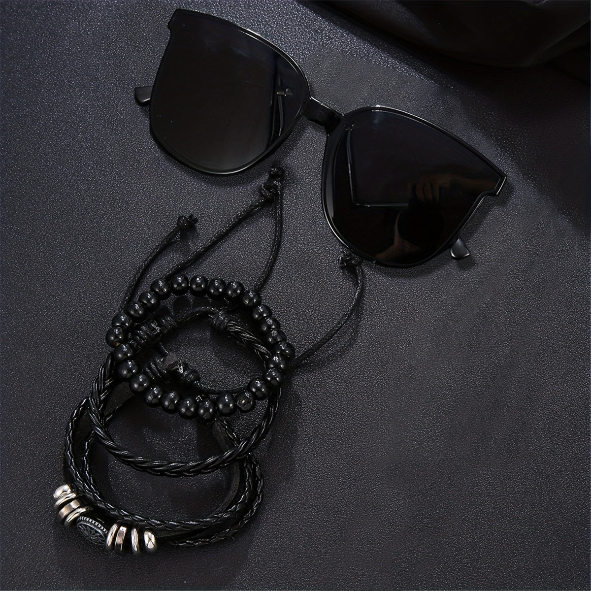 5 հատ տղամարդու գործնական ժամացույց՝ ոճային կլոր քվարցային ժամացույց՝ էլեկտրոնային մեխանիզմով + երեք թևնոցով, նորաձև ակնոց, հարմար է գրասենյակի և պաշտոնական առիթների համար՝ իդեալական նվեր մասնագետների համար