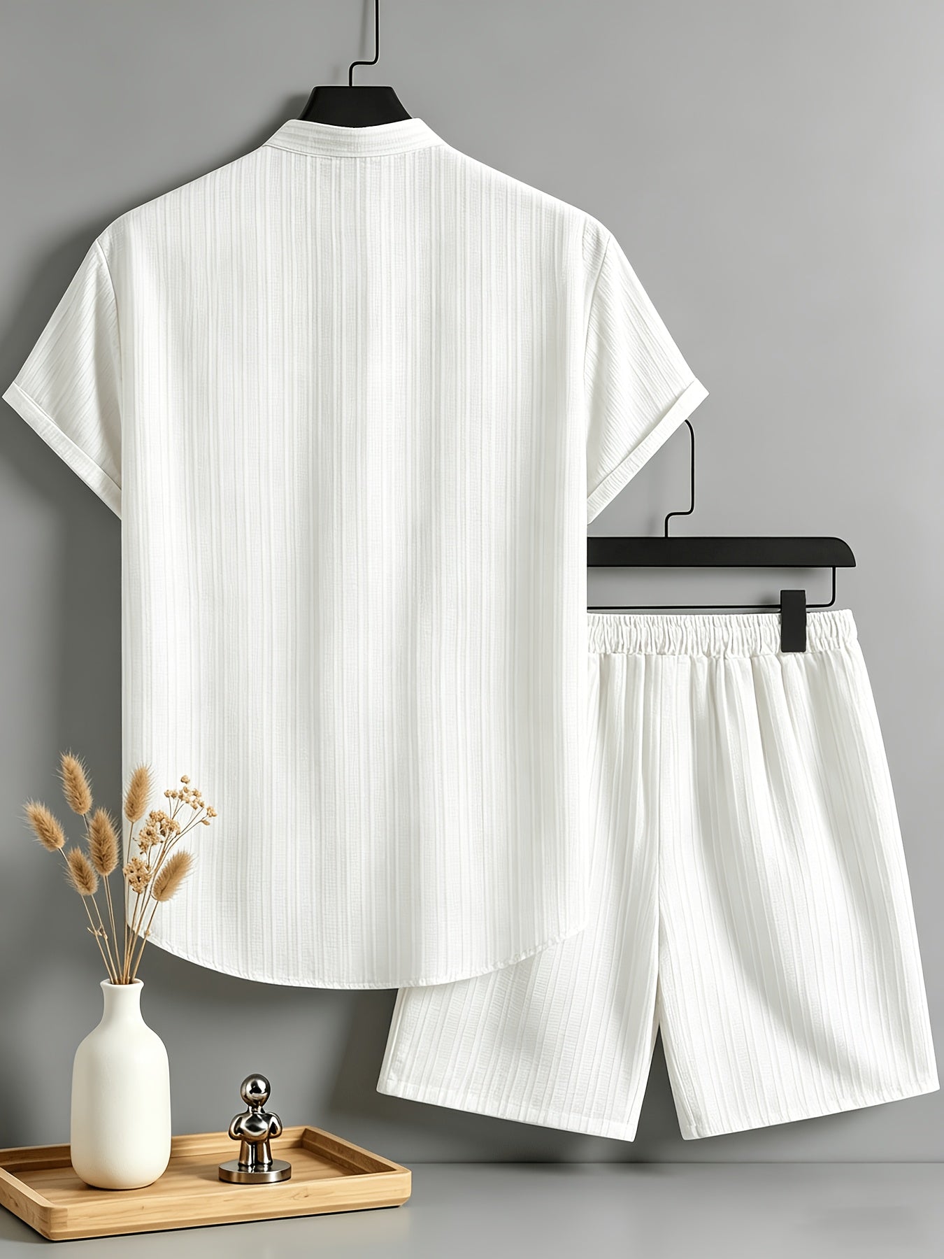 Men's Casual Short Sleeve Shirt and Drawstring Shorts Set