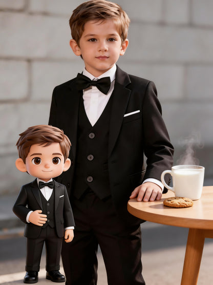 Boys' Korean Style 4-Piece Suit Set with Jacket & Bow Tie