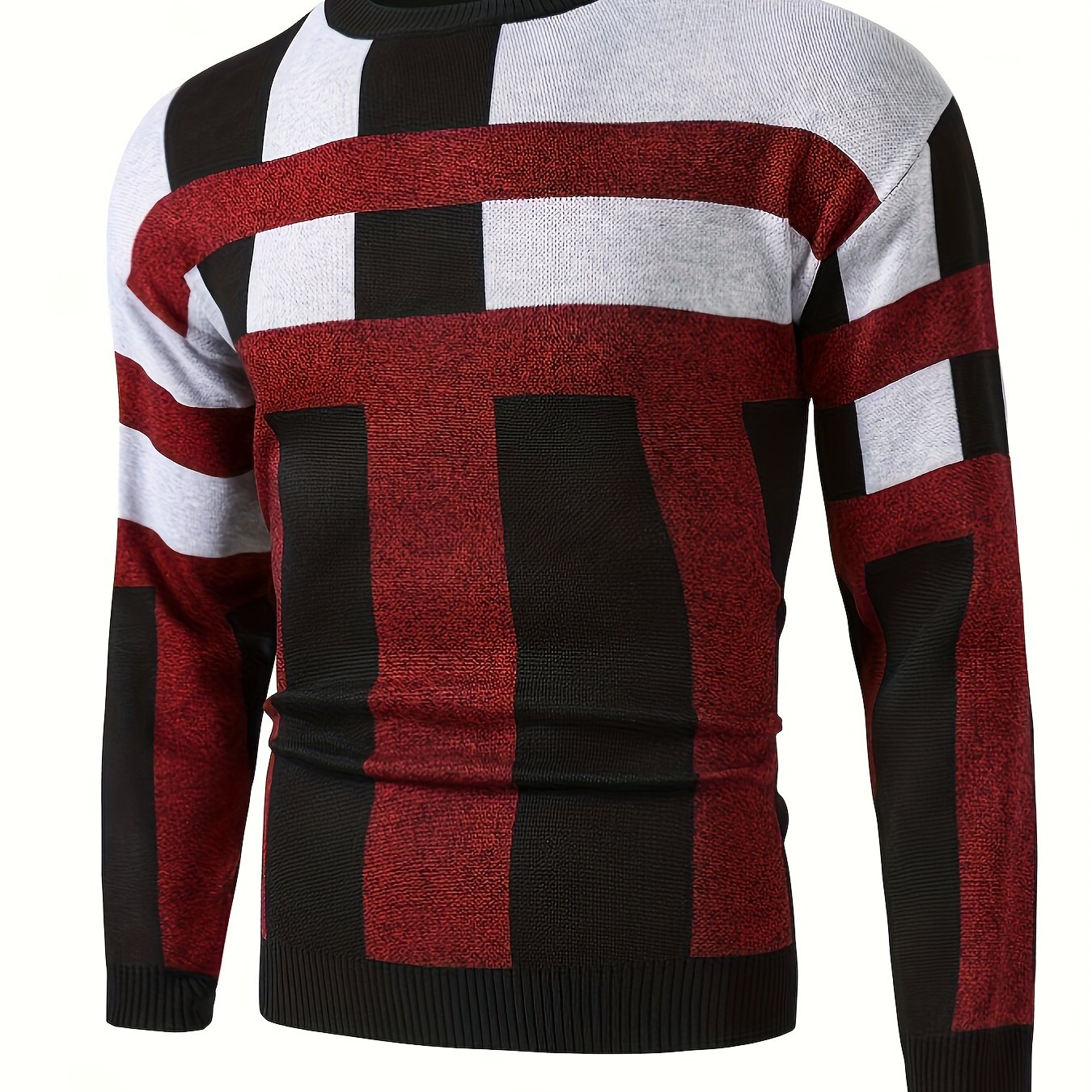 Men's Round Neck Casual Striped Warm Sweater Fashion Knit Pullover Top