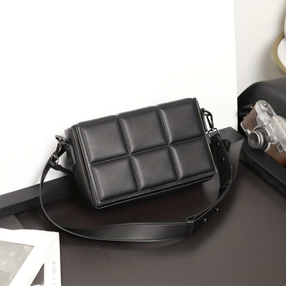 caivektine Men's Stylish Black Crossbody Bag - Adjustable Strap, Quilted Grid Design, Casual Business Shoulder Bag for Everyday Outings, Casual Business Bag   Sleek Modern Bag   Adjustable Strap Bag, Small Crossbody Bag