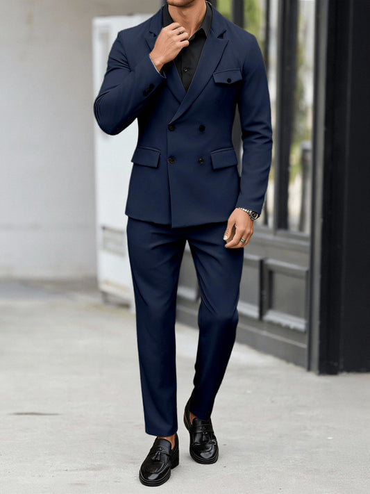 Men's Lapel Collar Casual Suit Set with Trousers