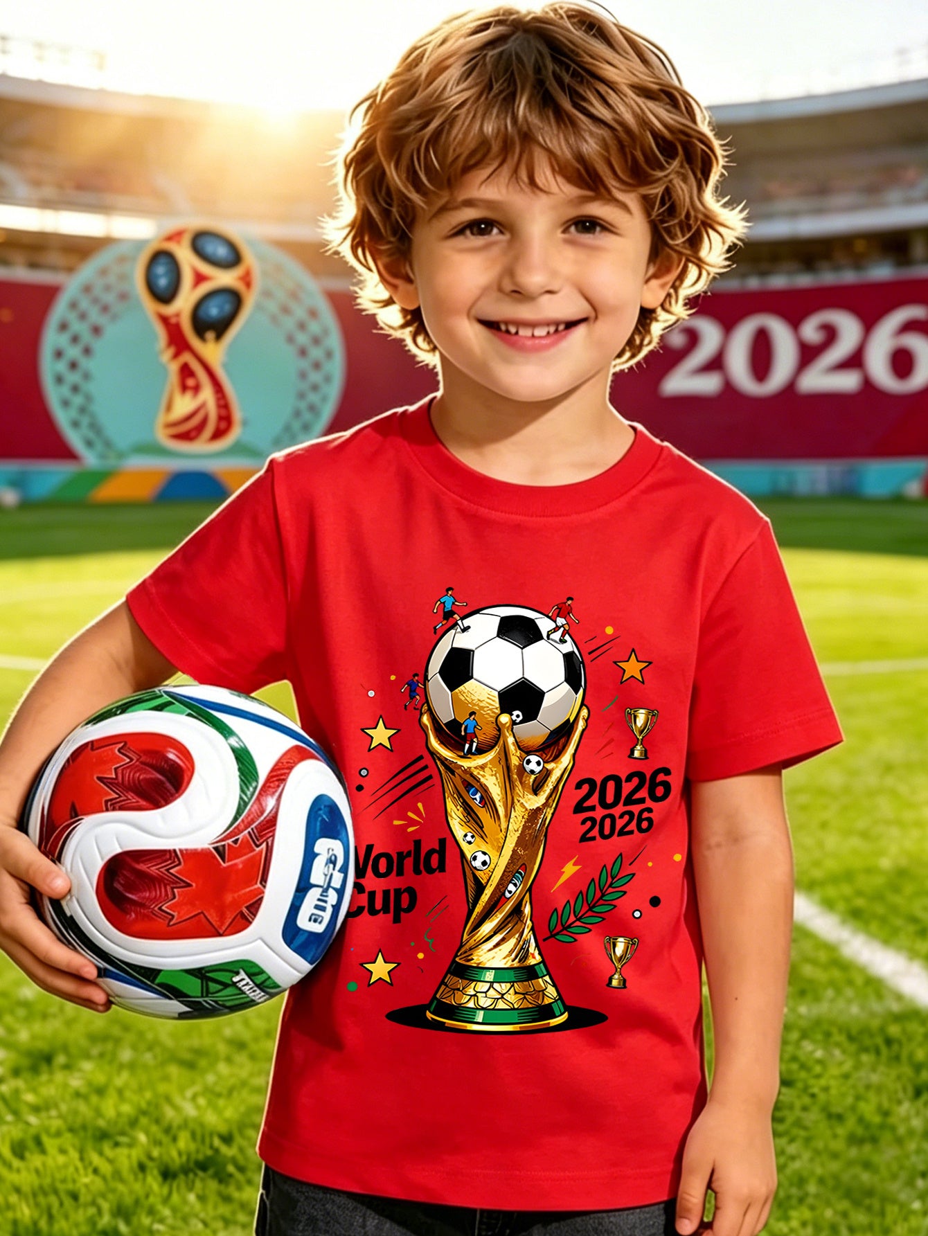 2026 World Cup Kids Cotton Football Tee with Graffiti Print