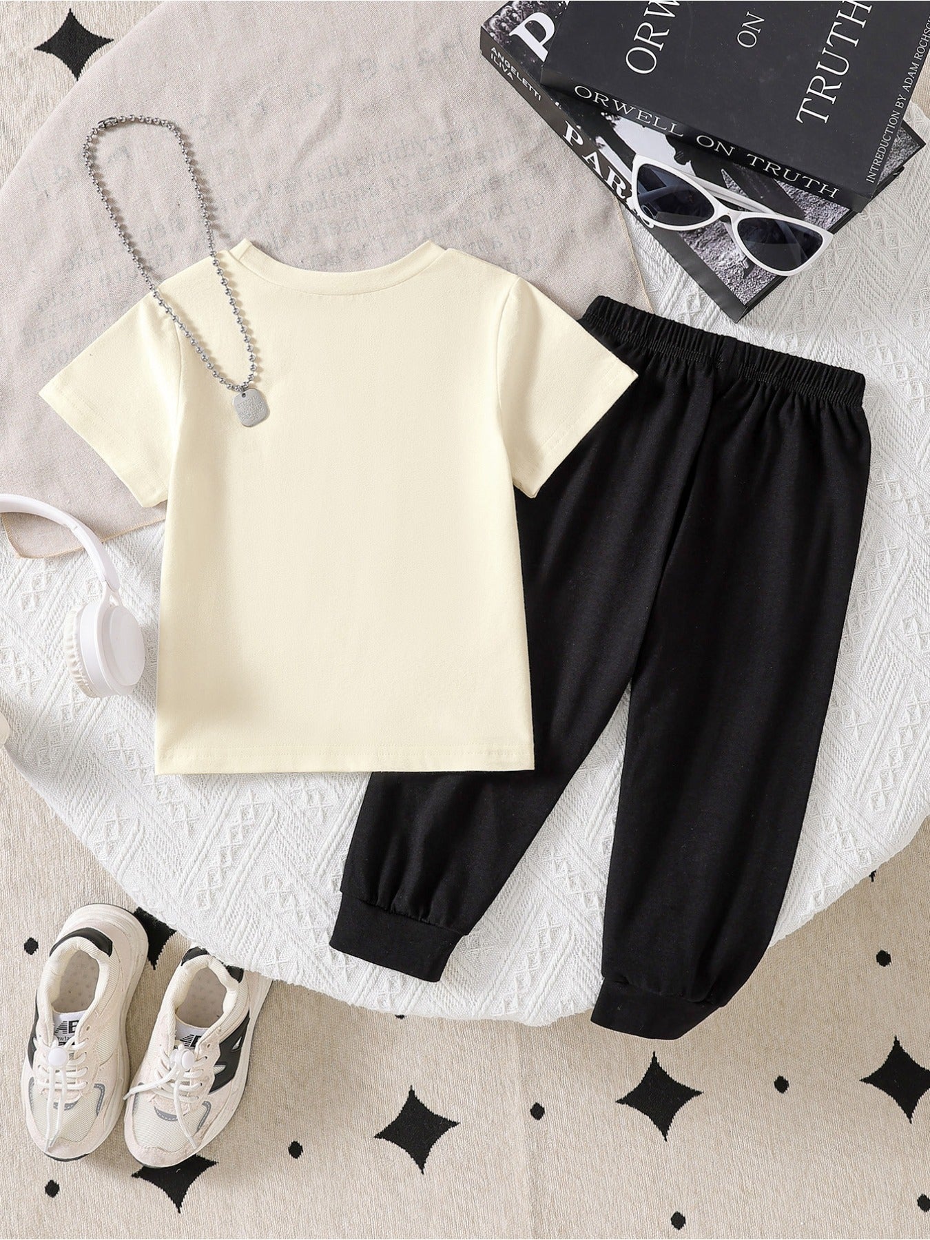 Boys' Casual Cotton Tee & Pants Set - Soft, Breathable, All-Season