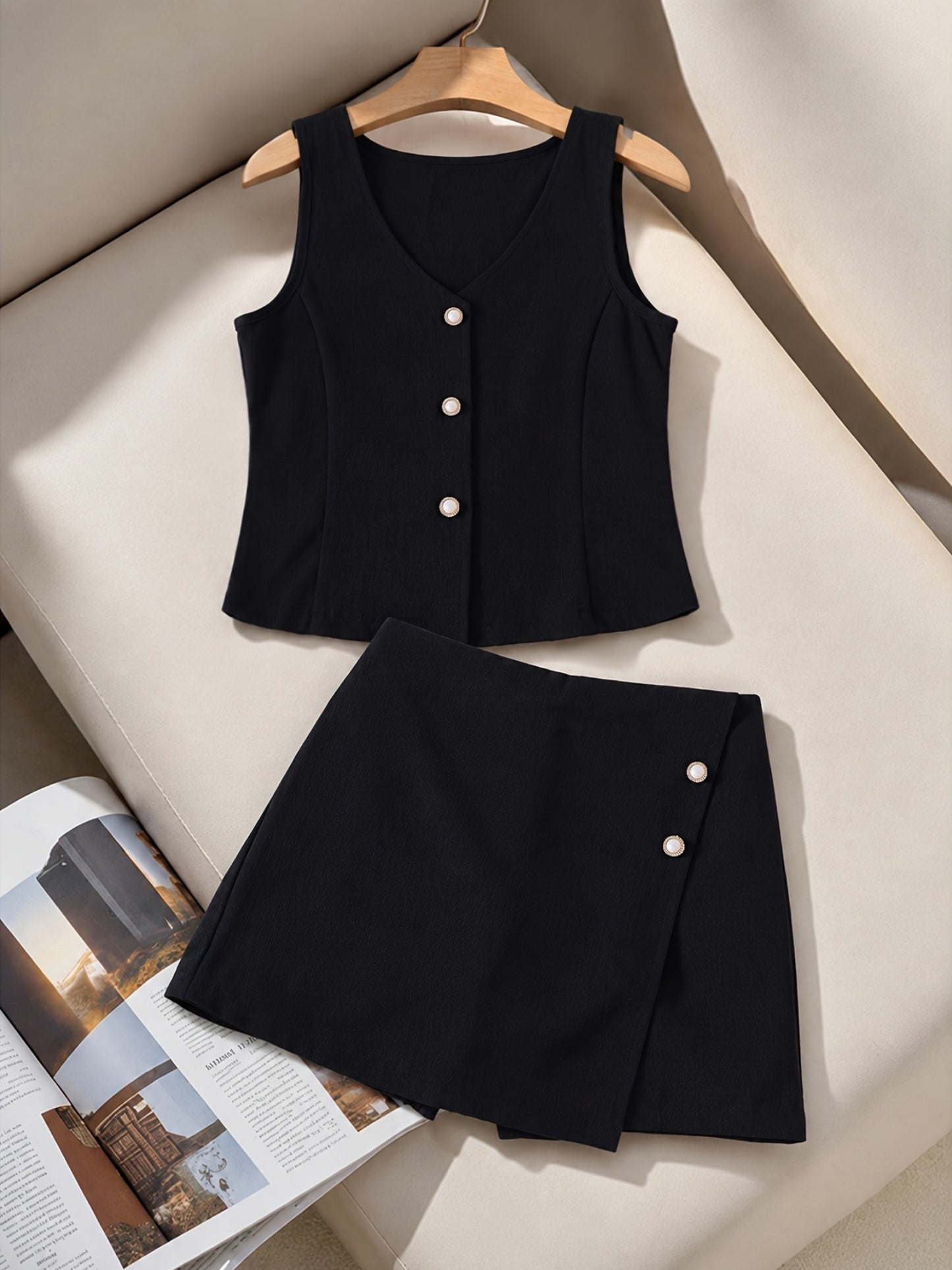 Girls' Elegant Sleeveless Vest & Shorts Set for Summer