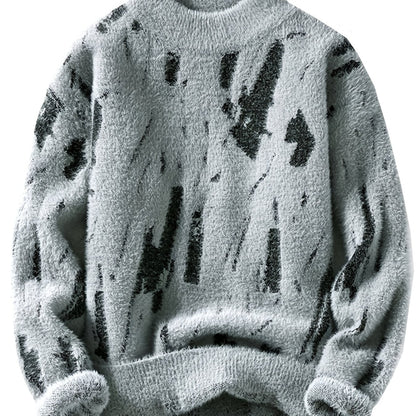 Տղամարդու փափուկ տրիկոտաժե սվիտեր | Կլոր օձիք, հաստ, տաք, առօրյա ոճ, գունային բլոկներով նախշ, աշուն/ձմեռ սեզոն, սովորական չափսի դեռահասների համար