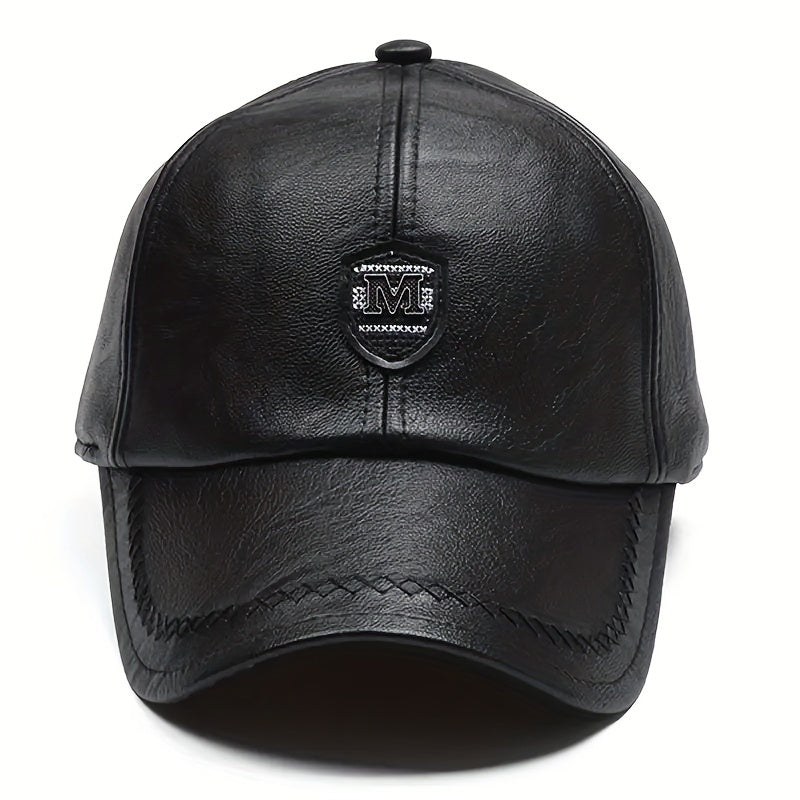 Men's Casual PU Leather Baseball Cap Adjustable Breathable Hat