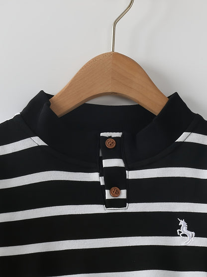 Boys Casual Blue White Striped Long-Sleeve Sweatshirt & Pants Set - ayq