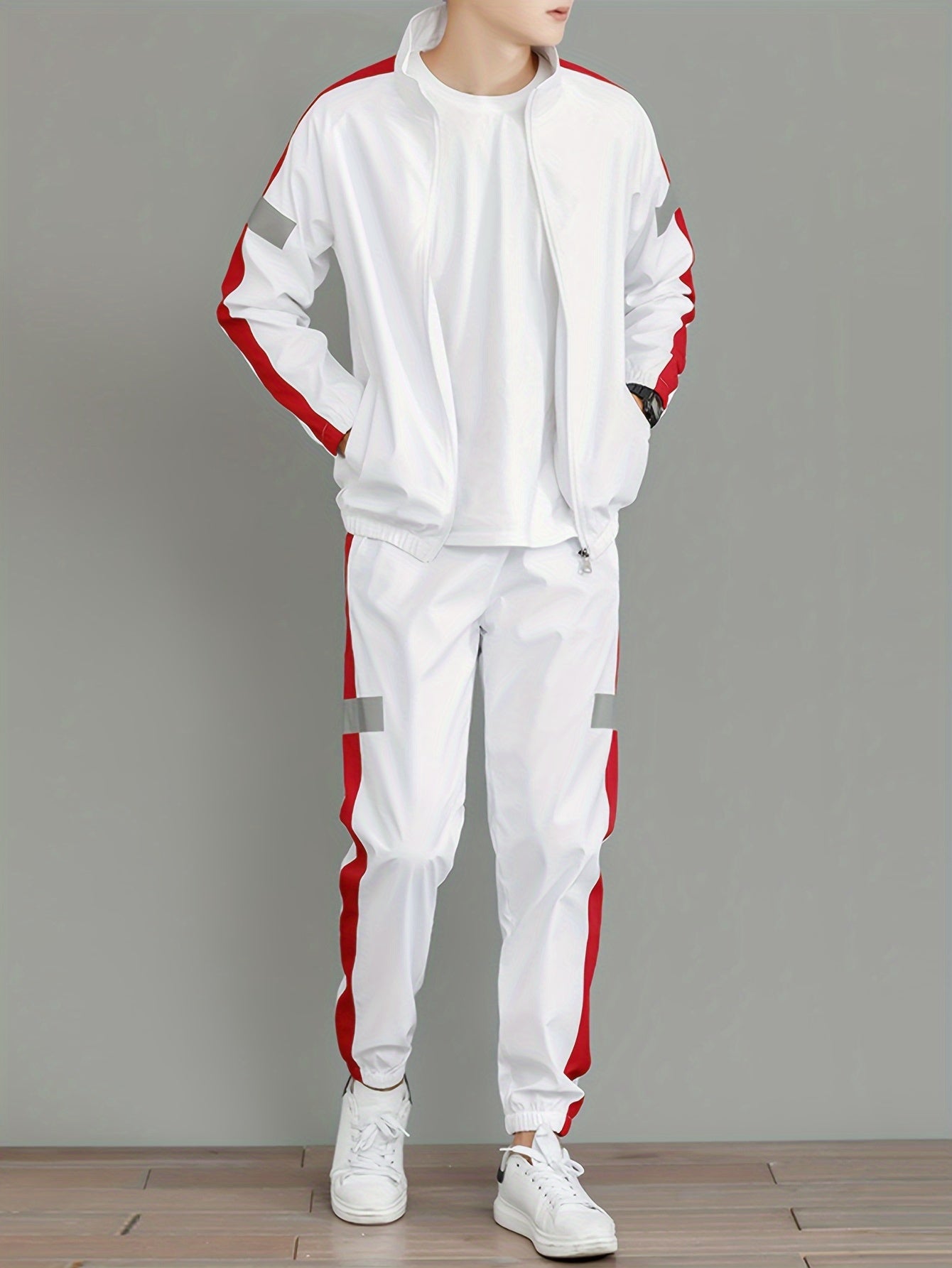 Men's Casual Polyester Jacket and Joggers Set for Spring & Fall