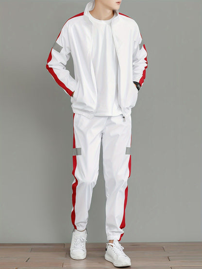 Men's Casual Polyester Jacket and Joggers Set for Spring & Fall