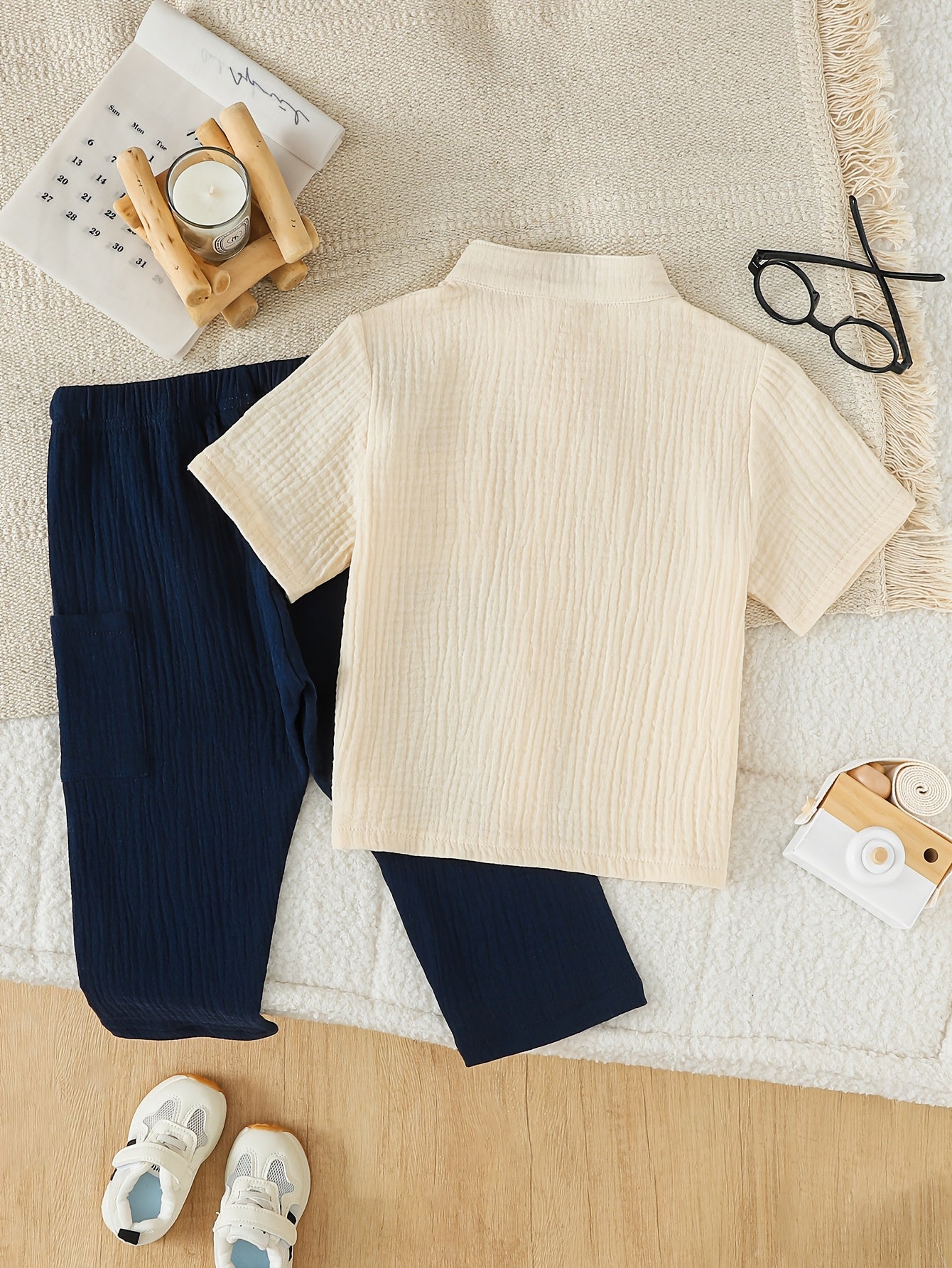 Boys' Casual Spring/Summer Set Stand Collar Shirt & Pants